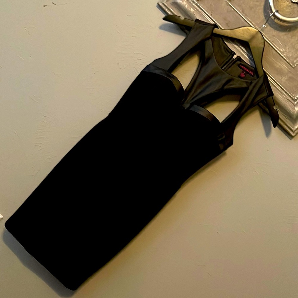 Faux leather cut out black Bodycon Dress. Size S.